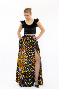 African print maxi skirt - Black / Yellow sunburst