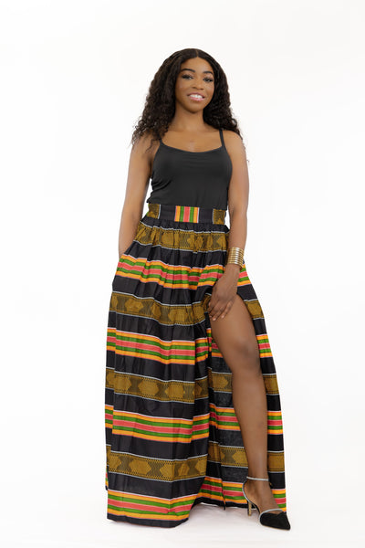 Maxirock mit afrikanischem Print - Schwarzer Kente Pan Africa