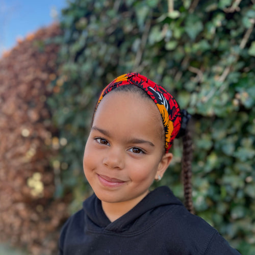 Haarband / Stirnband / Kopfband für Kinder in Afrikanischer Print - Rote Blume