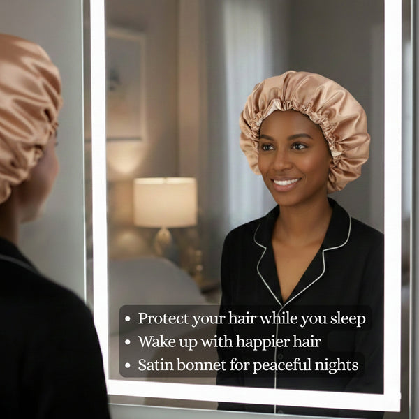 SET SATIN - Protégez vos cheveux et votre peau - Noir Bonnet en Satin + Taie d'oreiller en satin