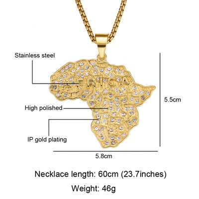 Kette / Halskette - Afrikanischer Kontinent mit Steinen in Diamantoptik - Gold