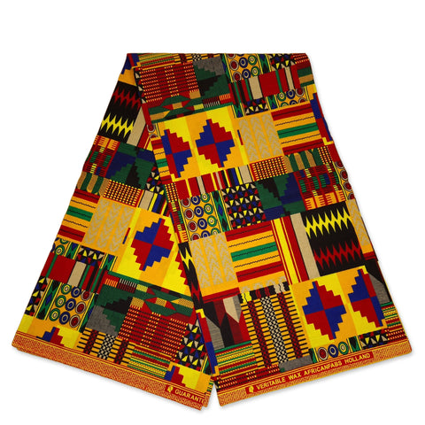 Tissu kente Jaune / Multicolore Kinte pagne imprimé / tissu Ghana AF-4011 - 100% coton