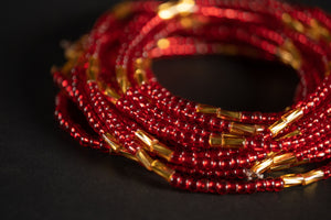 Waist Beads / Afrikanische Taillenkette - ESE - Rot / Gold (elastisch)