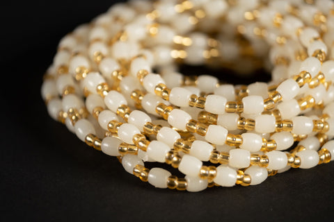 Waist Beads / Chaine de taille africaine - ISOKEN- Doré / Blanc (élastique)