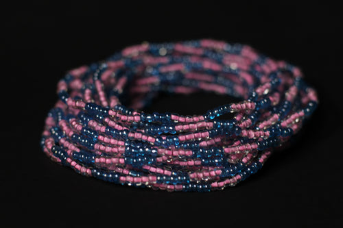 Waist Beads / Afrikanische Taillenkette - IMOSE - Rosa / Blau (elastisch)