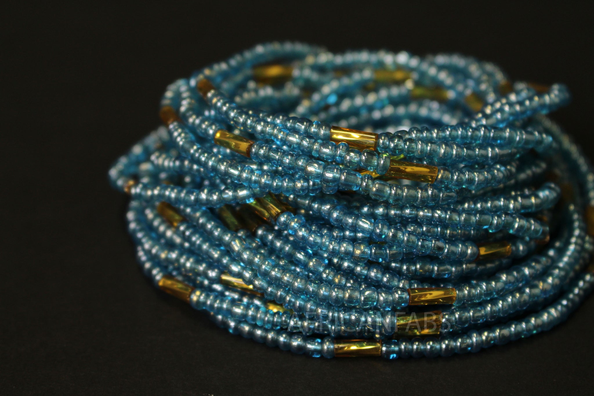 Waist Beads / Chaine de taille africaine - IZODUWA - Bleu / or (élastique)