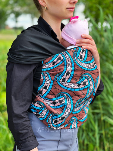 Babytragetuch mit afrikanischem Print / Baby sling / Tragetuch - Braun / Blau
