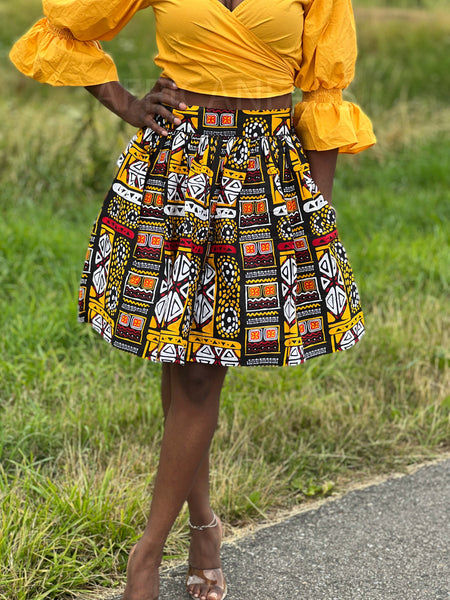 Afrikanischer Print Minirock - Gelb Bogolan