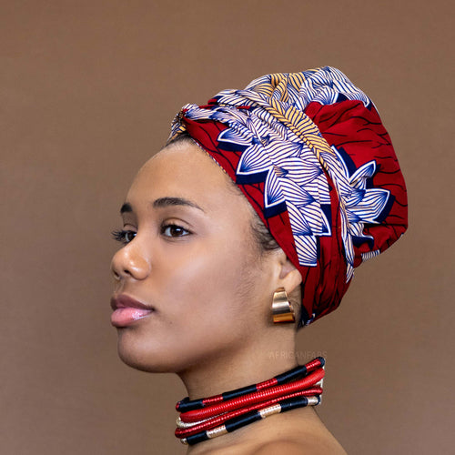 Easy headwrap - Satin lined hair bonnet -  Red flower