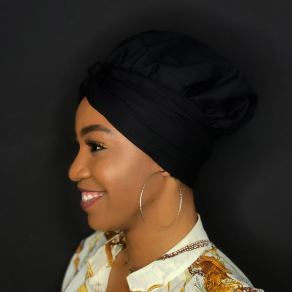 Easy headwrap - Satin lined hair bonnet - Black