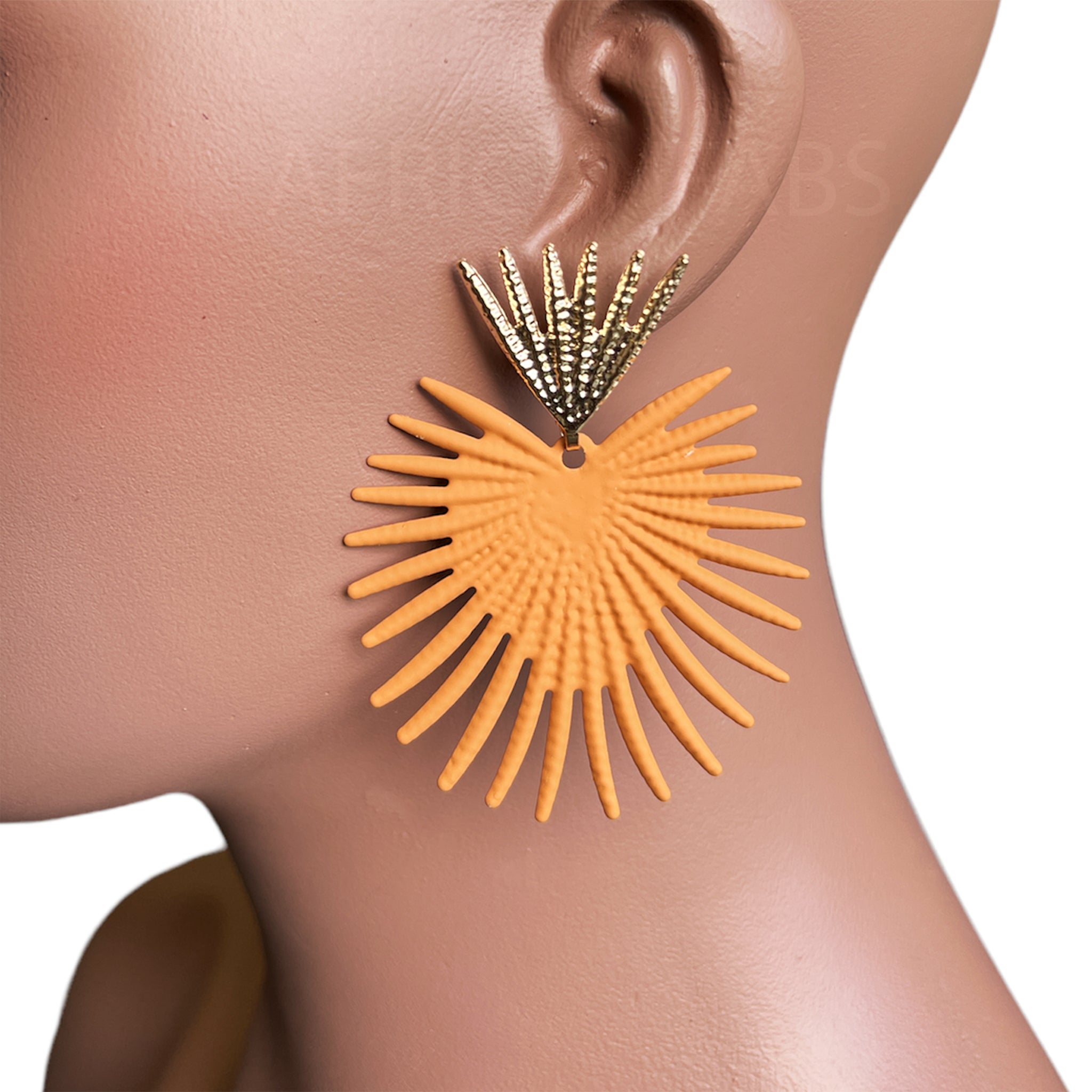 Funky Geometric Drop Earrings / Orange / Gold