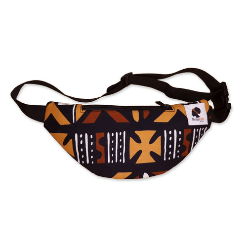 African Print Fanny Pack - Brown bogolan - Ankara Waist Bag / Bum bag / Festival Bag