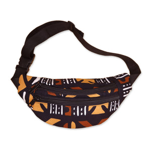 African Print Fanny Pack - Brown bogolan - Ankara Waist Bag / Bum bag / Festival Bag