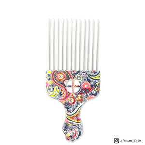 Afrokamm - Haar Volumen Kamm für Curly und Afro Haar Hair pick - Breitzahnkamm mit Print
