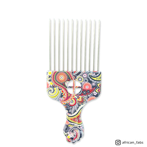 Afrokamm - Haar Volumen Kamm für Curly und Afro Haar Hair pick - Breitzahnkamm mit Print