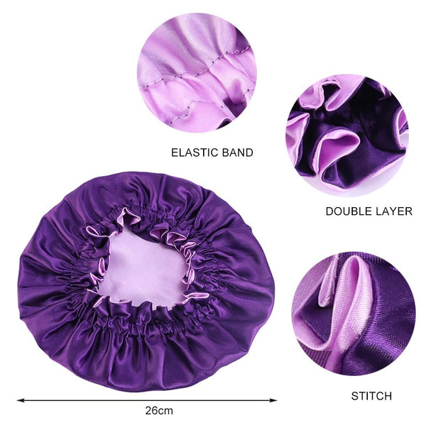 Purple Satin Hair Bonnet (Mother+Daughter / Mommy & Me set) Kids Bonnet set  (Reversable Satin Night sleep cap)