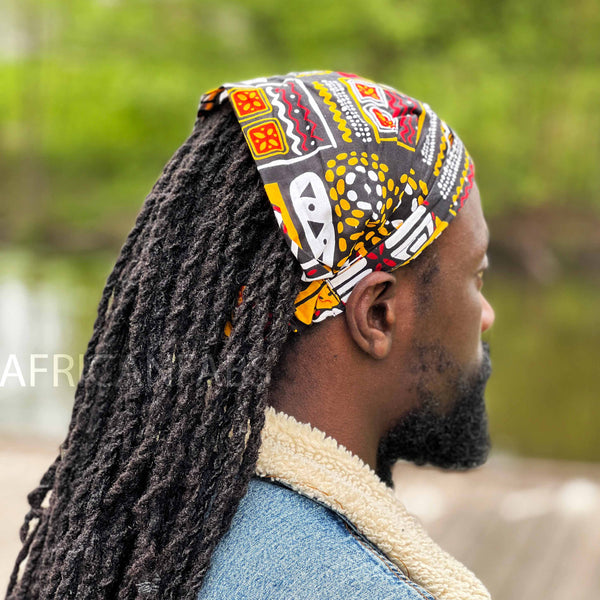 Haarband / Stirnband / Kopfband in Afrikanischer Print - Unisex Erwachsene - Gelb / Rot bogolan