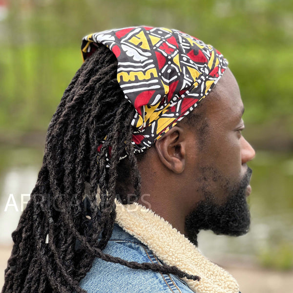 Haarband / Stirnband / Kopfband in Afrikanischer Print - Unisex Erwachsene - Kastanienbraun / gelb bogolan