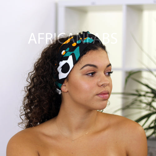 Haarband / Stirnband / Kopfband in Afrikanischer Print - Schwarz / grün