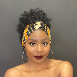 African print Headband - Adults - Hair Accessories - Black / orange waves