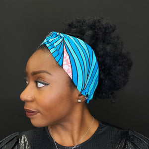 African print Headband - Adults - Hair Accessories - Blue big leaves