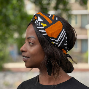 Haarband / Stirnband / Kopfband in Afrikanischer Print (lockerere Passform) - Orange Bogolan