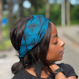 Haarband / Stirnband / Kopfband in Afrikanischer Print (lockerere Passform) - Blau Bogolan