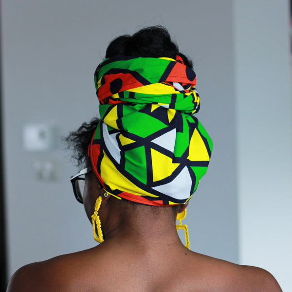 Foulard africain Rouge / Vert / Jaune samakaka - turban wax
