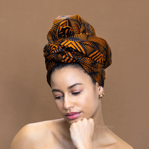 Foulard africain / Turban wax - Brun-Orange fade effect