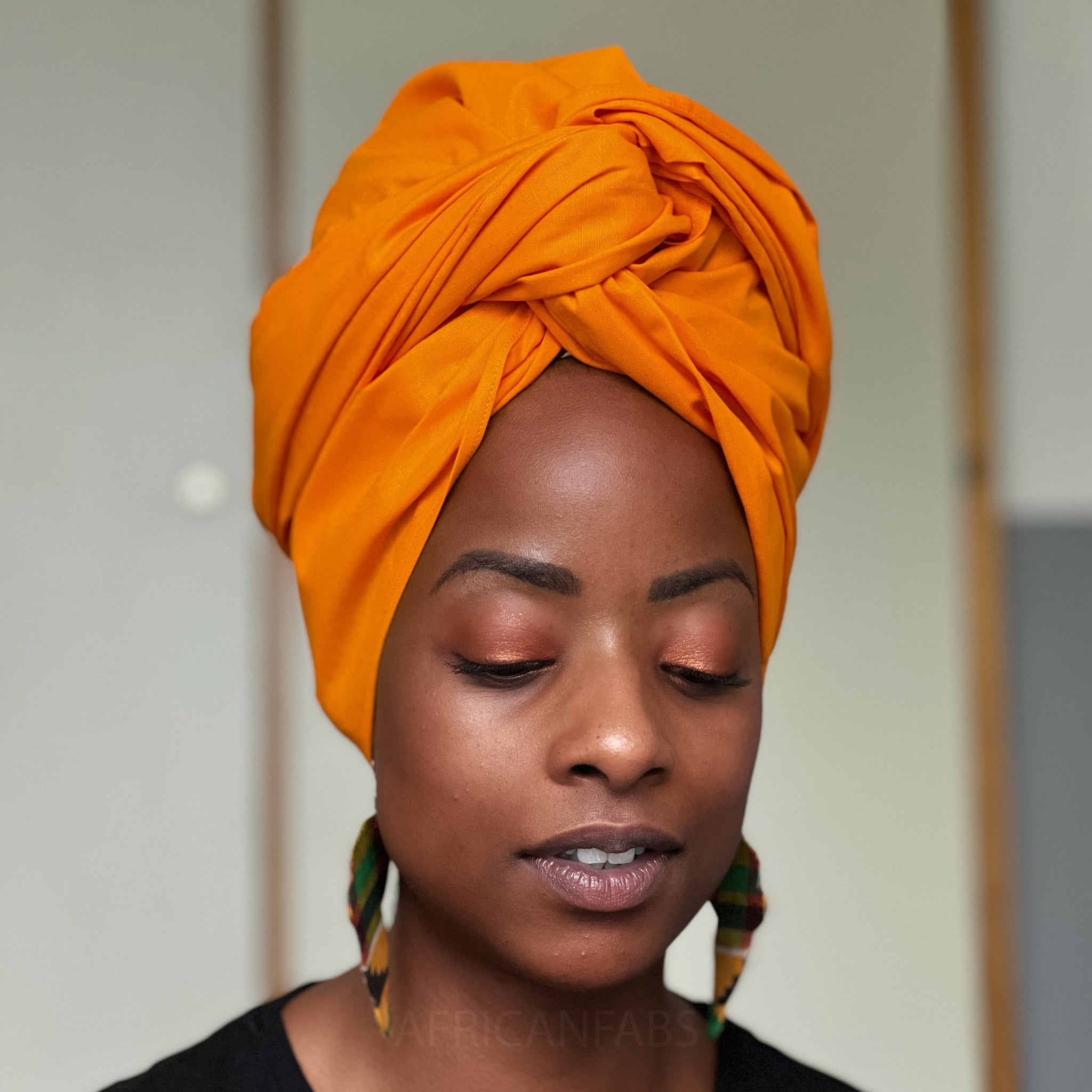 Foulard africain / Turban wax - Couleur Orange-Jaune