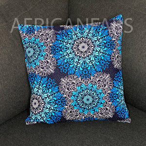 Housse d'oreiller africaine | Bleu crystal fleurs - Oreiller décoratif 45x45cm - 100% coton