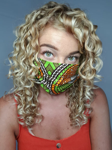 Afrikanischer Print Mundschutz / Maske mit Motiv Baumwolle Unisex - Grün Orange