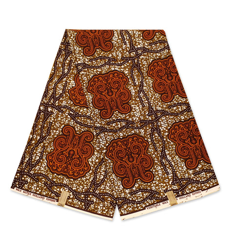 Tissu africain / tissu wax - Marron / orange classic symbols