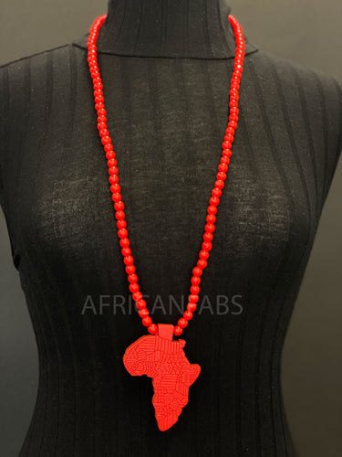Holzperlenkette / Halskette / Anhänger - Afrikanischer Kontinent - Rot