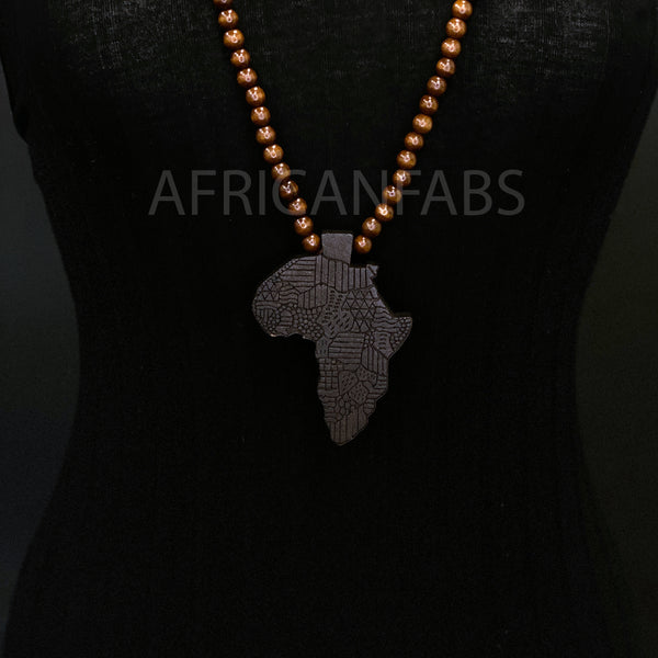 Collier de perles en bois / collier / pendentif - continent africain - Marron