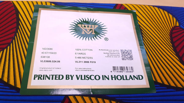 VLISCO Hollandais Wax print fabric - RED / YELLOW / BLUE SANTANA