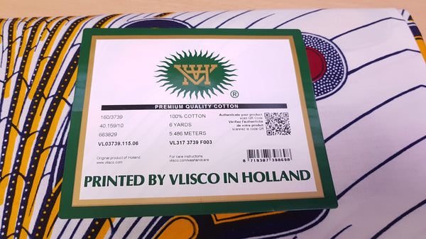 VLISCO Stoff Hollandais Afrikanischer Wax print - Weiss / Rote Electric Bulb