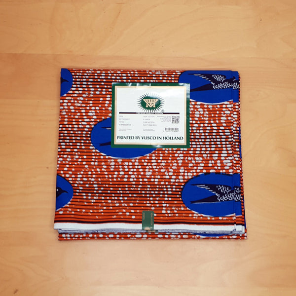 Tissu VLISCO Wax Hollandais - Bleu / Orange Speedbird LIMITED EDITION