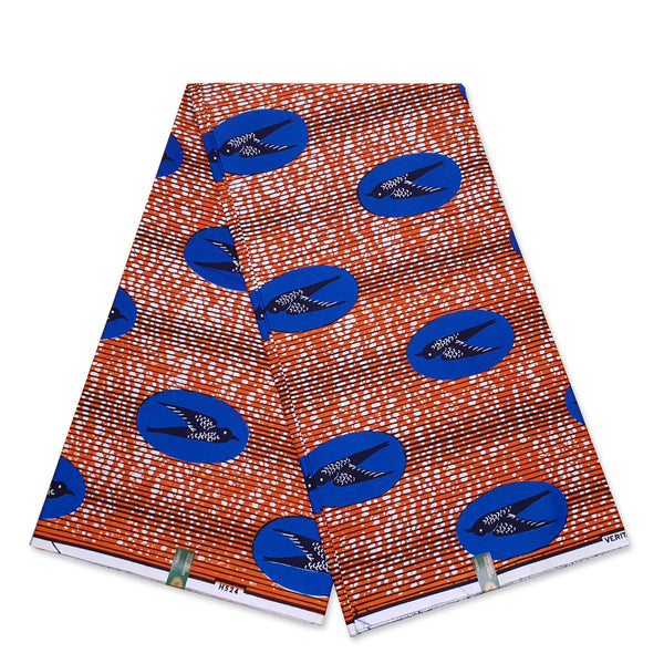 Tissu VLISCO Wax Hollandais - Bleu / Orange Speedbird LIMITED EDITION