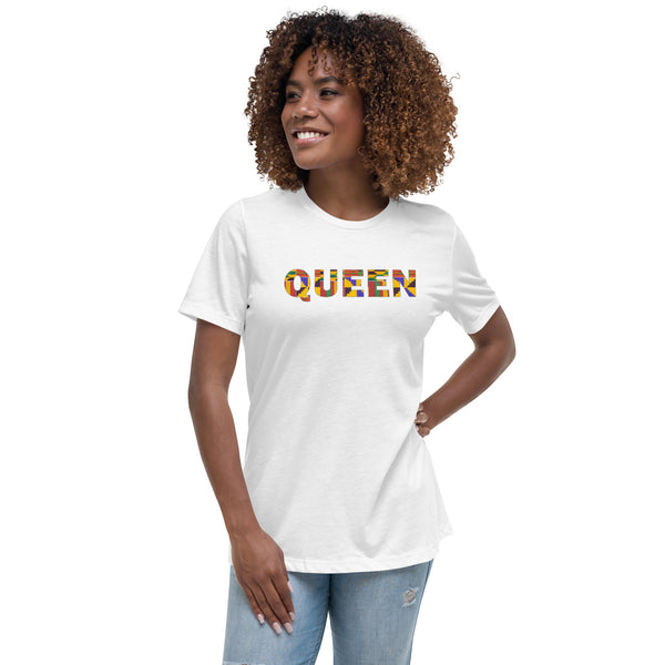 T-Shirt Damen QUEEN im Kente-Print D009 (Shirt in Schwarz oder Weiß)