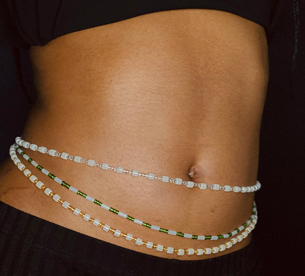 Waist Beads / African Waist Chain - NKEM - Pink / Gold (elastic)